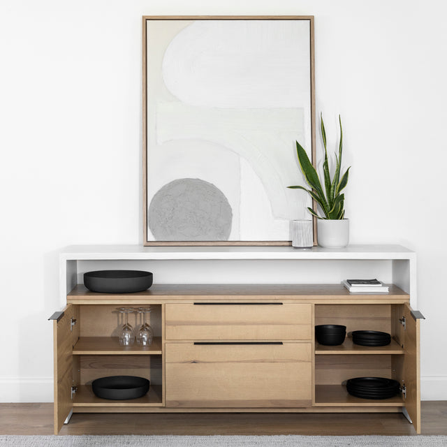 Buffet en béton poussière de lune avec frêne blond - Anabel