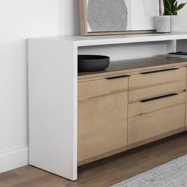 Buffet en béton poussière de lune avec frêne blond - Anabel