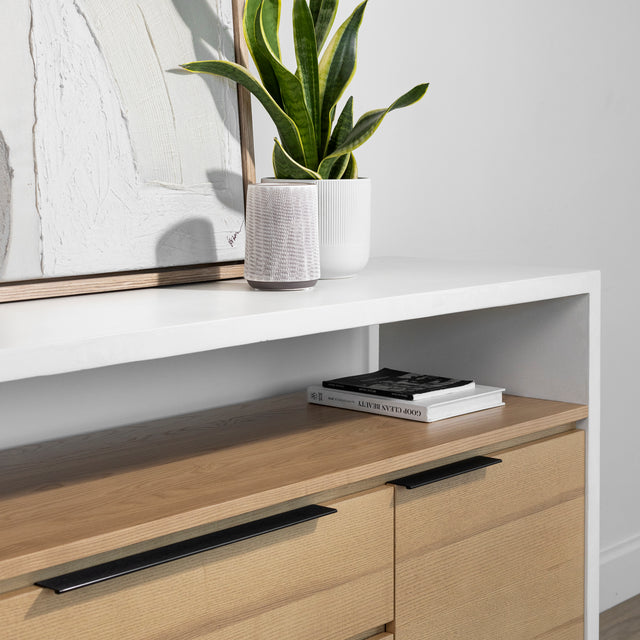 Buffet en béton poussière de lune avec frêne blond - Anabel