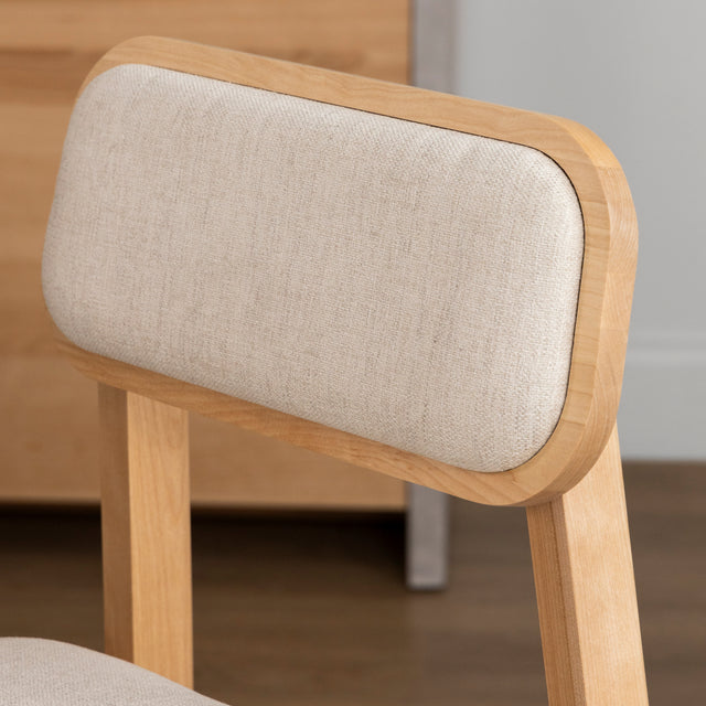 Chaise de cuisine en tissu sablon et merisier naturel - Nora