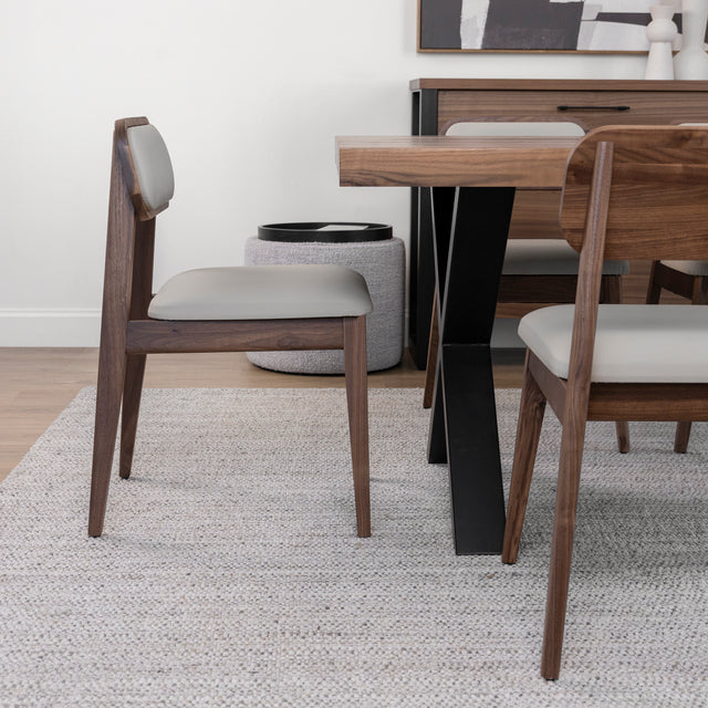 Vegan leather dining chair in taupe and natural walnut - Nora
