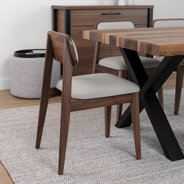 Vegan leather dining chair in taupe and natural walnut - Nora