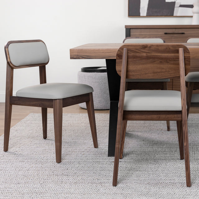 Vegan leather dining chair in taupe and natural walnut - Nora