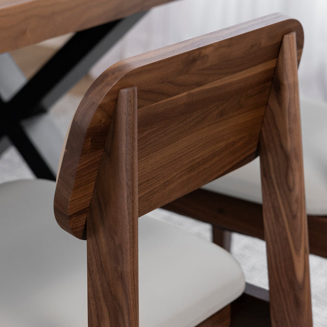 Vegan leather dining chair in taupe and natural walnut - Nora