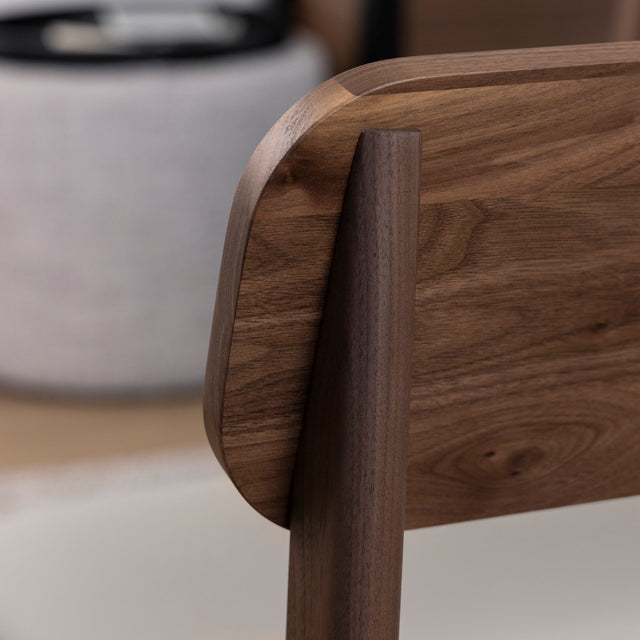 Vegan leather dining chair in taupe and natural walnut - Nora