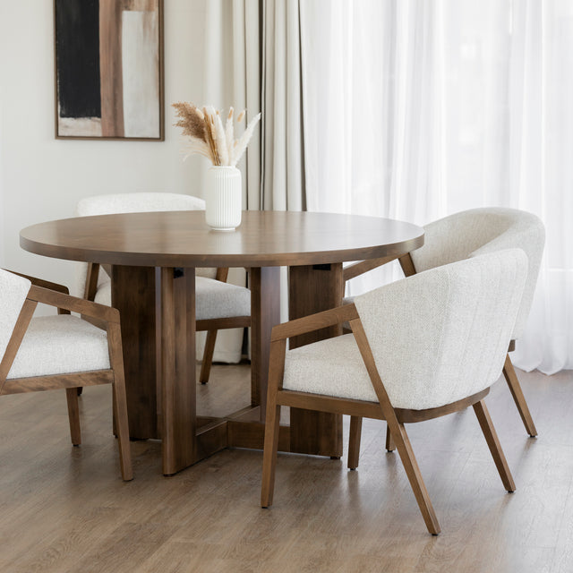 Chaise de cuisine en tissu boucle d'or et merisier pacane - Maurice