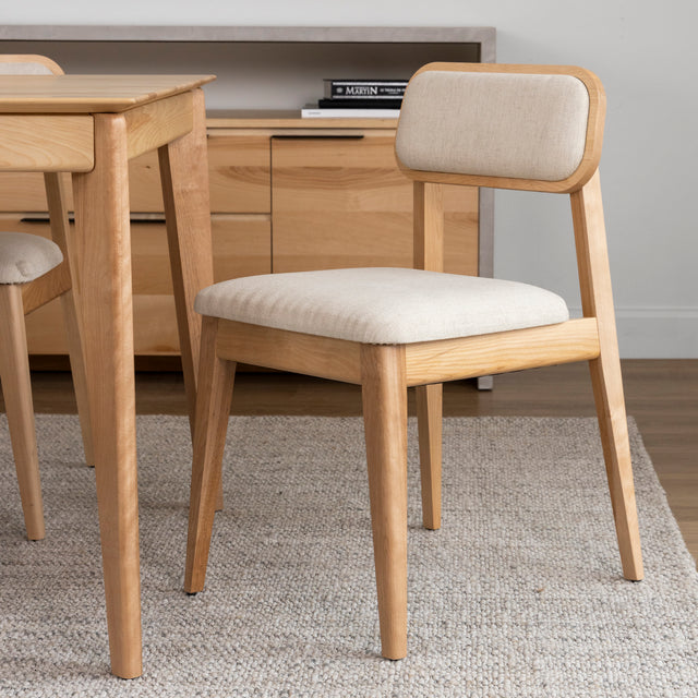 Dining chair in sablon fabric and natural cherry - Nora