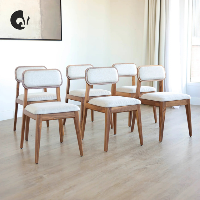 Ensemble de 6 chaises de cuisine en tissu géode et noyer naturel - Nora