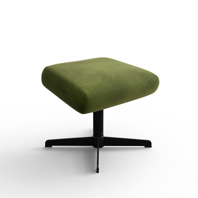 Repose-pieds vert en tissu avec base pivotante noire, design moderne assorti au fauteuil.