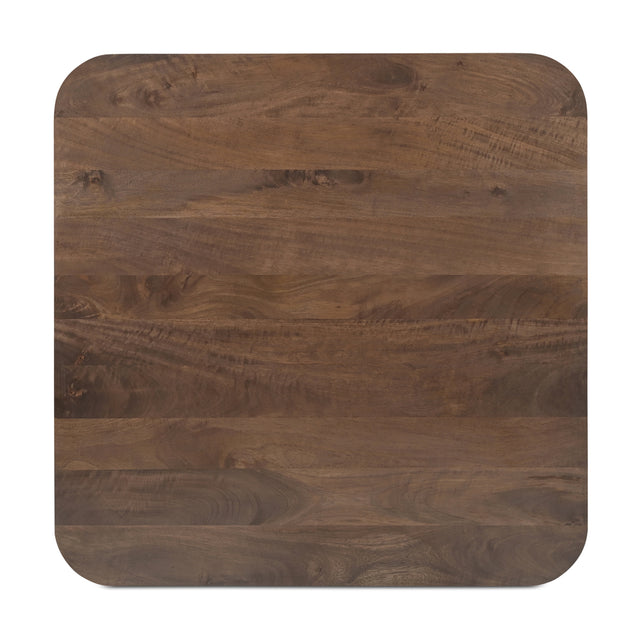 Plateau carre en bois fonce avec coins arrondis et finition lisse.
