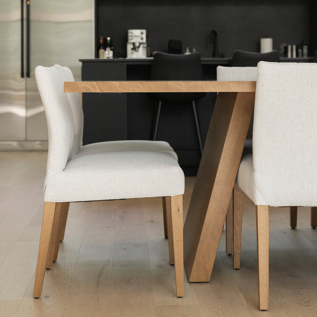 Dining chair in hare fabric and dark amber cherry wood - Gemma