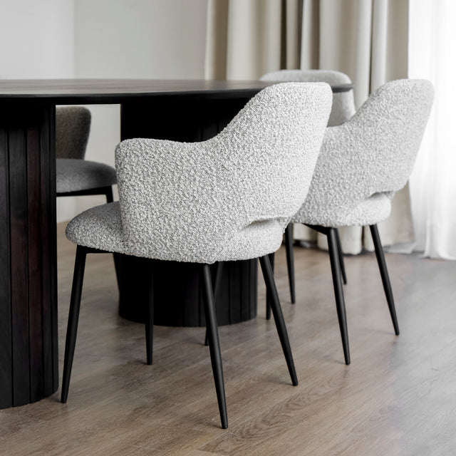 Ensemble de six chaises Gérard en tissu bouclé blanc poivré