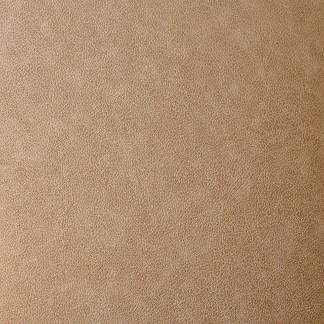 Ottoman rond en cuir végane mocha avec structure noire au style moderne et élégant.