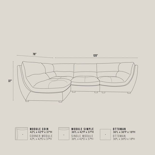 Modulaire Delano en tissu gris perle