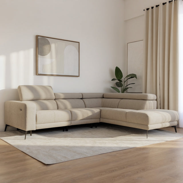 Sectionnel inclinable Léandre en tissu greige