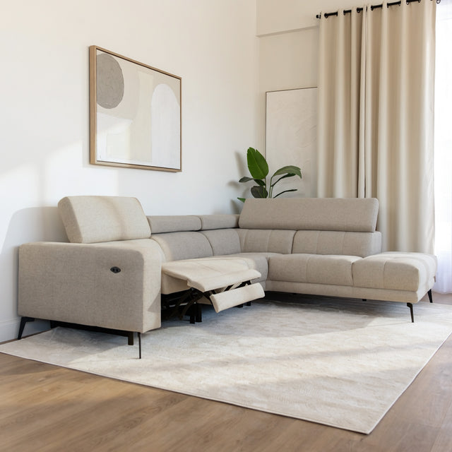 Sectionnel inclinable Léandre en tissu greige