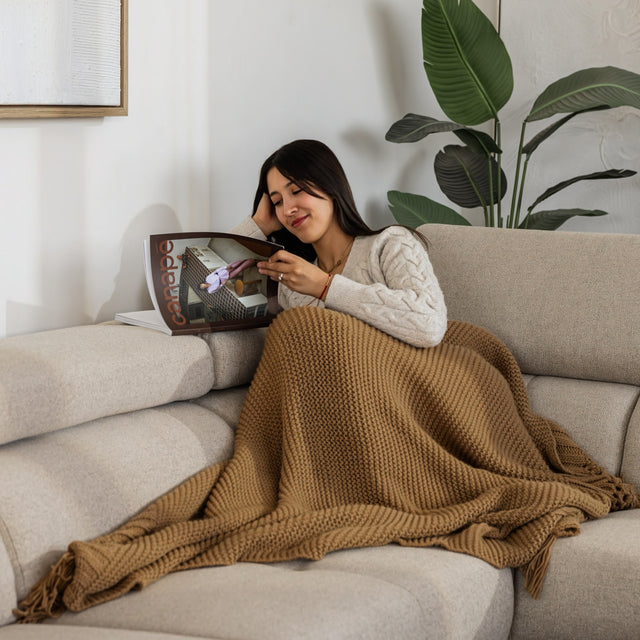 Sectionnel inclinable Léandre en tissu greige