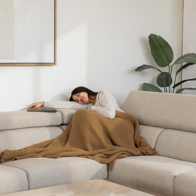 Sectionnel inclinable Léandre en tissu greige