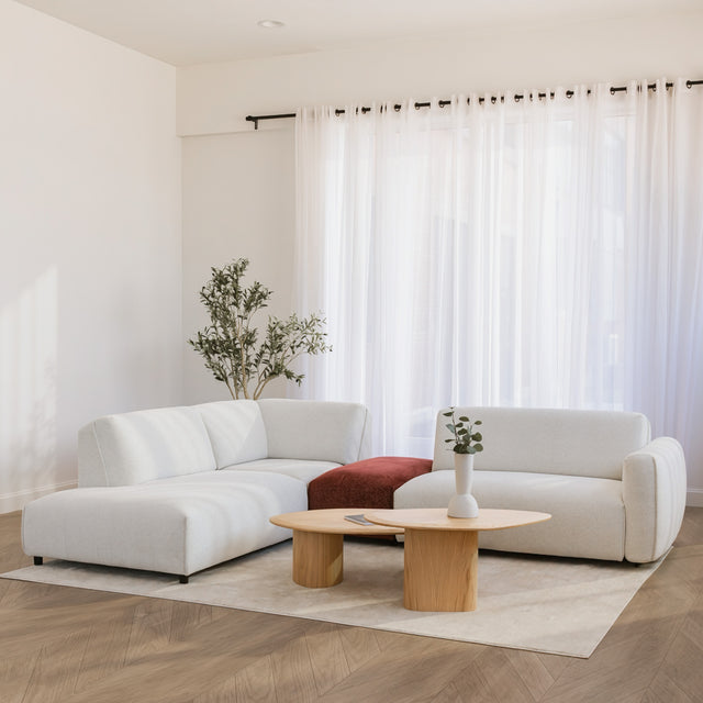 Milo Modular sofa in cream and burgundy fabric