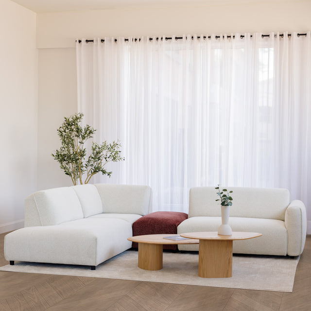 Milo Modular sofa in cream and burgundy fabric