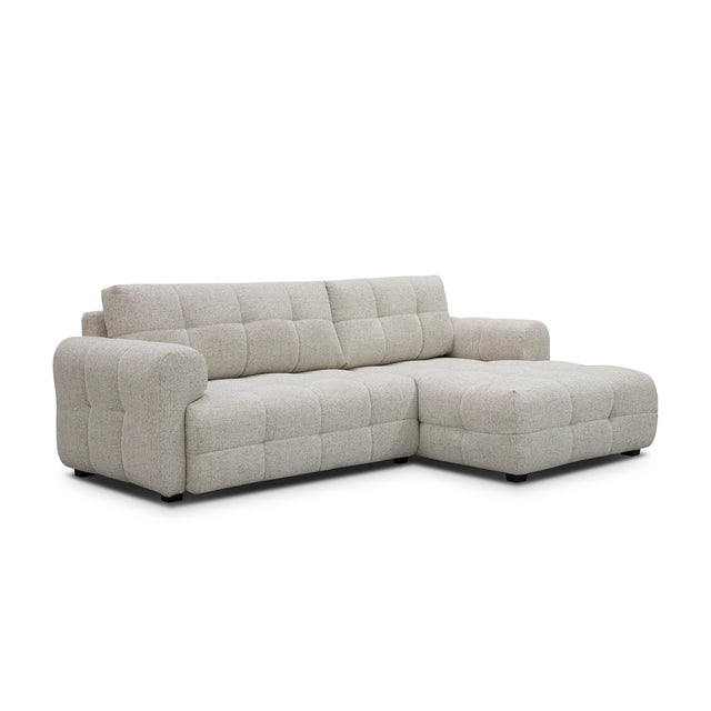 sofa modulaire en tissu terrazzo, design contemporain sur fond blanc.