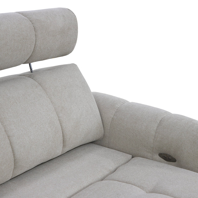 sofa modulaire en tissu gingembre, têtière inclinable sur fond blanc.