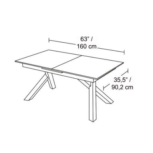 table de salle à manger extensible en céramique noire avec pattes angulaire sur fond blanc