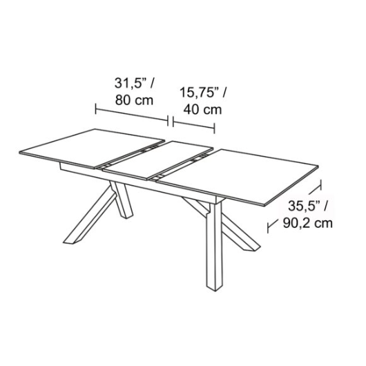 table de salle à manger extensible en céramique noire avec pattes angulaire sur fond blanc