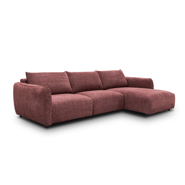 sofa modulaire en tissu bordeaux, design contemporain sur fond blanc.