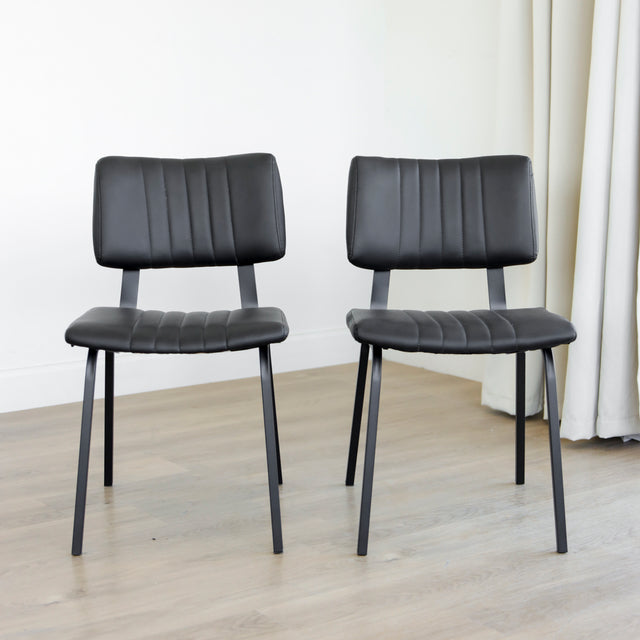 Ensemble de 2 chaises de cuisine en cuir végane noir - Mcgill