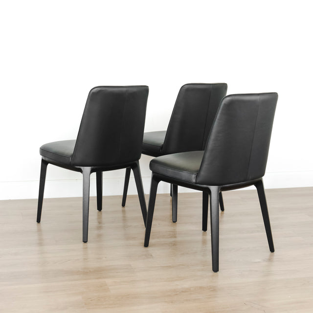Ensemble de 3 chaises de cuisine en cuir noir - Tessa