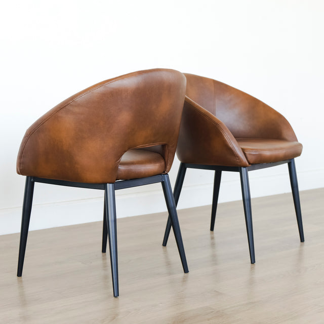 Ensemble de 2 chaises de salle à manger en cuir végane cognac - Madison