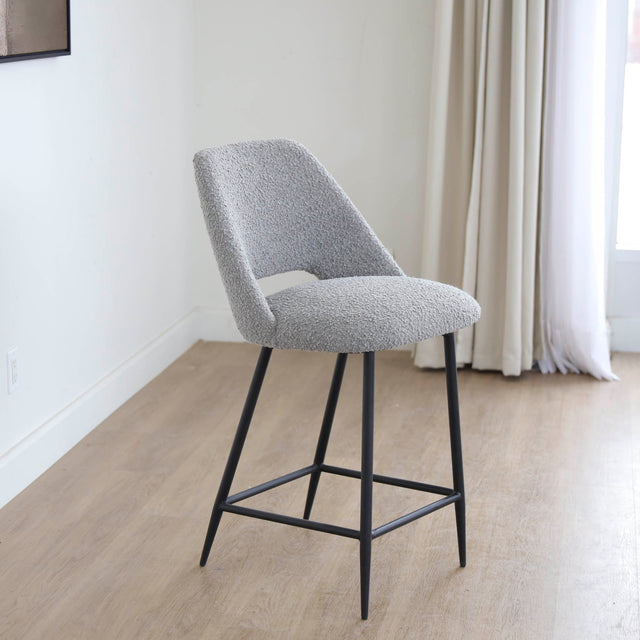 Mouse grey bouclé fabric stool - Germaine