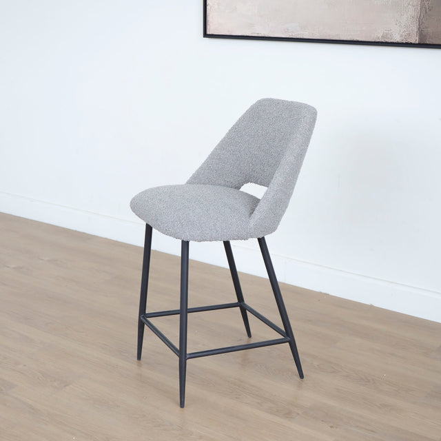 Mouse grey bouclé fabric stool - Germaine
