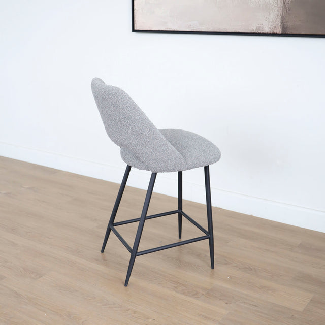 Mouse grey bouclé fabric stool - Germaine