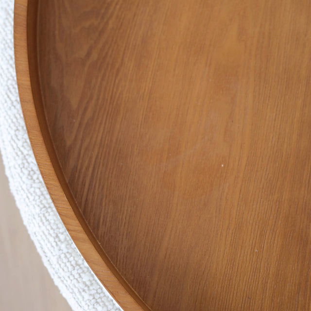 Ottoman West avec rangement en tissu bouclé ivoire et bois teinture noyer