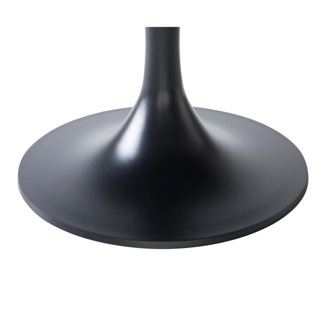 Base tulipe noire en métal au design lisse et arrondi, appartenant à une table moderne à pied central.