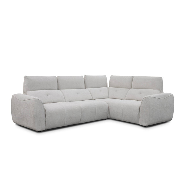 sofa modulaire en tissu givré greige, design contemporain sur fond blanc.
