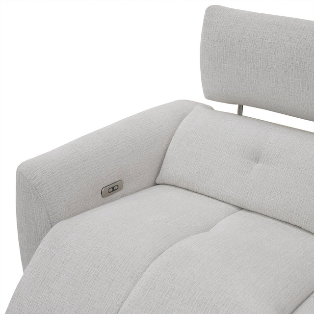 sofa modulaire en tissu givré greige, inclinable, design contemporain sur fond blanc.
