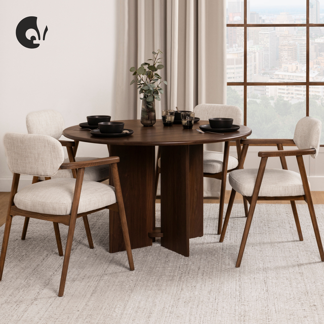 Table de cuisine ronde en noyer - ODENSE