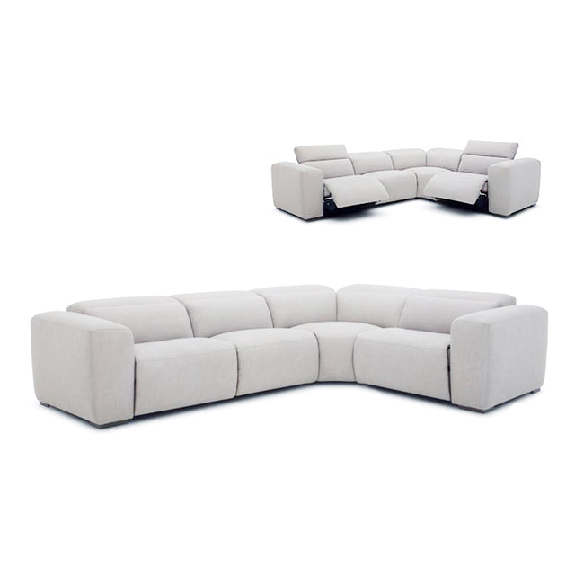 canape d angle gris clair avec dossiers et repose pieds inclinables design moderne.