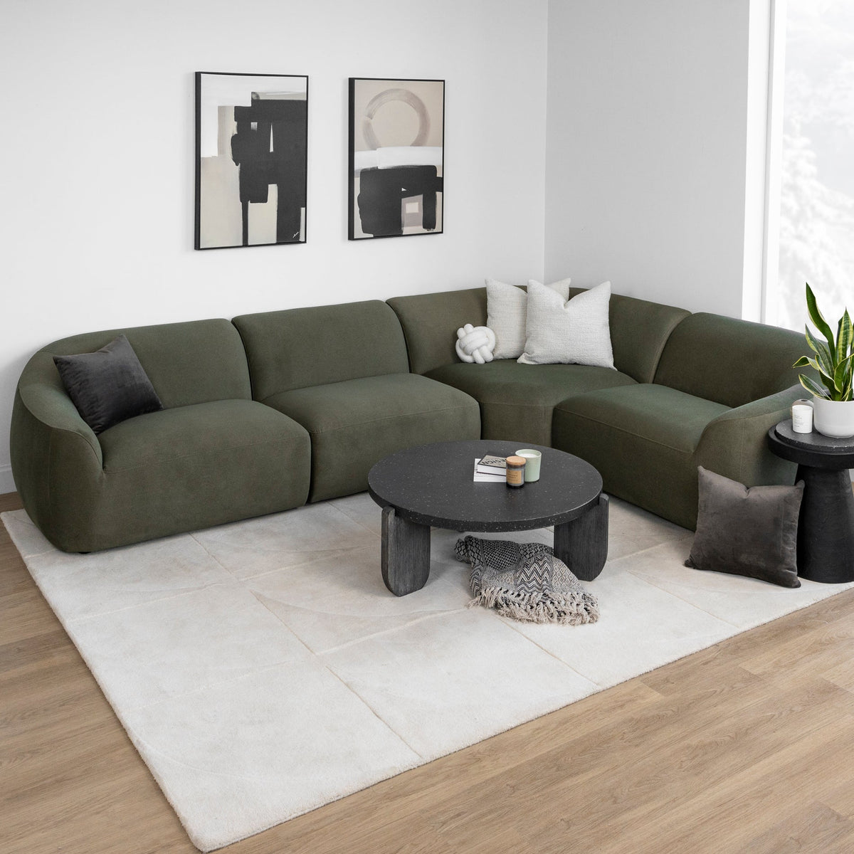 sofa modulaire vert feutré 