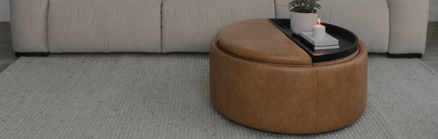 ottoman en cuir cognac