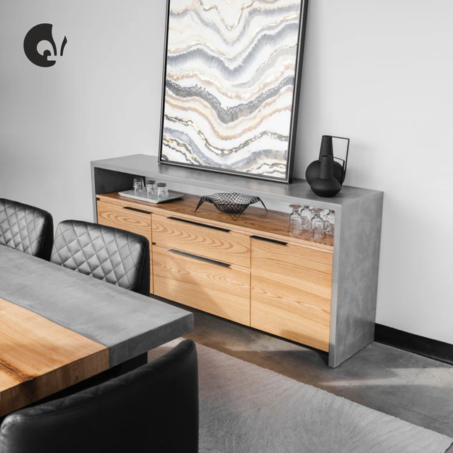 Buffet en béton galet et frêne ambré - Anabel