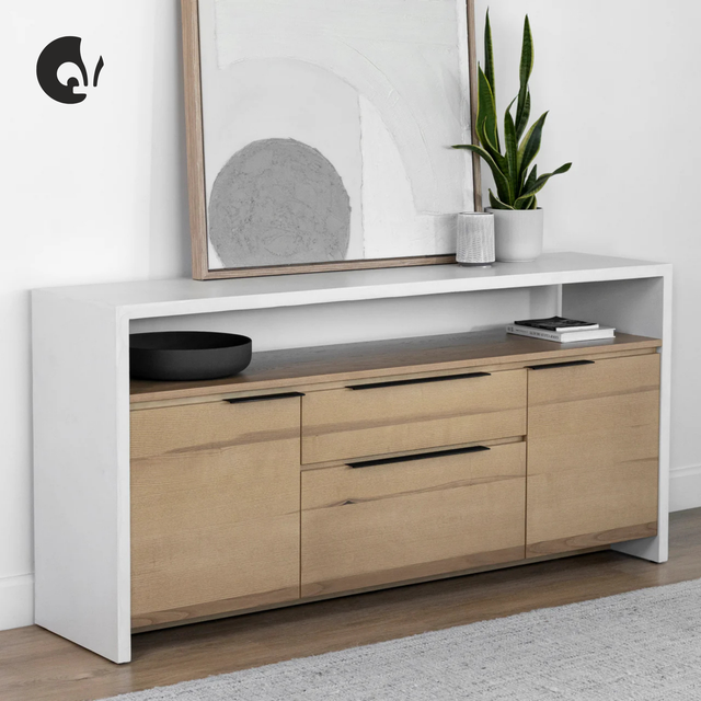 Buffet en béton poussière de lune avec frêne blond - Anabel