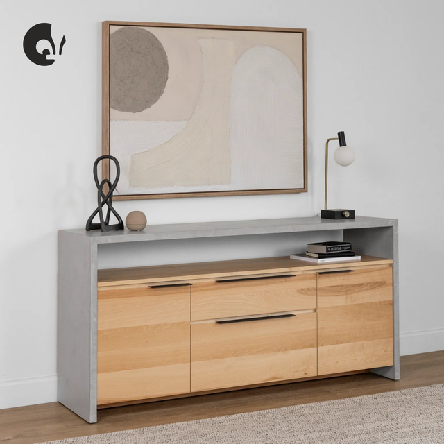 Buffet en béton ciment et merisier naturel - Anabel