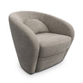 Fauteuil arrondi en tissu beige motif pied-de-poule, design contemporain sur fond neutre.