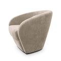 Fauteuil arrondi en tissu beige uni avec coussin, design moderne sur fond neutre.