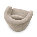 Fauteuil arrondi en tissu beige uni avec coussin, design moderne sur fond neutre.