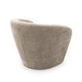 Fauteuil arrondi en tissu beige uni avec coussin, design moderne sur fond neutre.